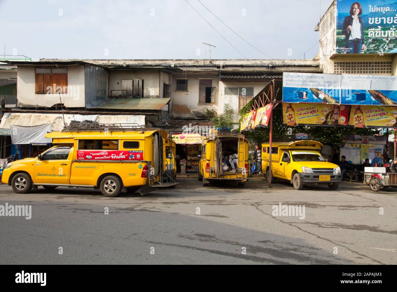 taxi yellow station Chiang Mai Thailand Thai Asia as Stock Photo