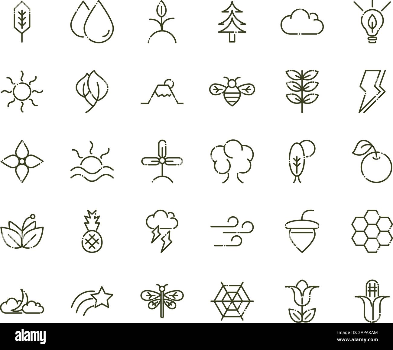 forest foliage ecology nature line design icons set vector illustration ...