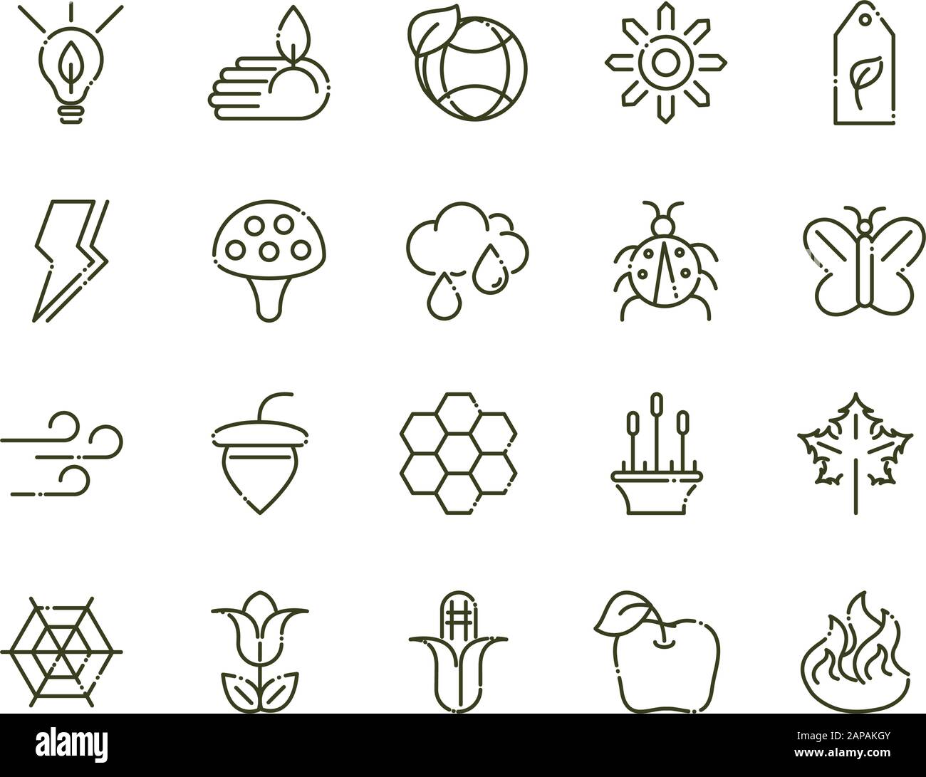 forest foliage ecology nature line design icons set vector illustration ...