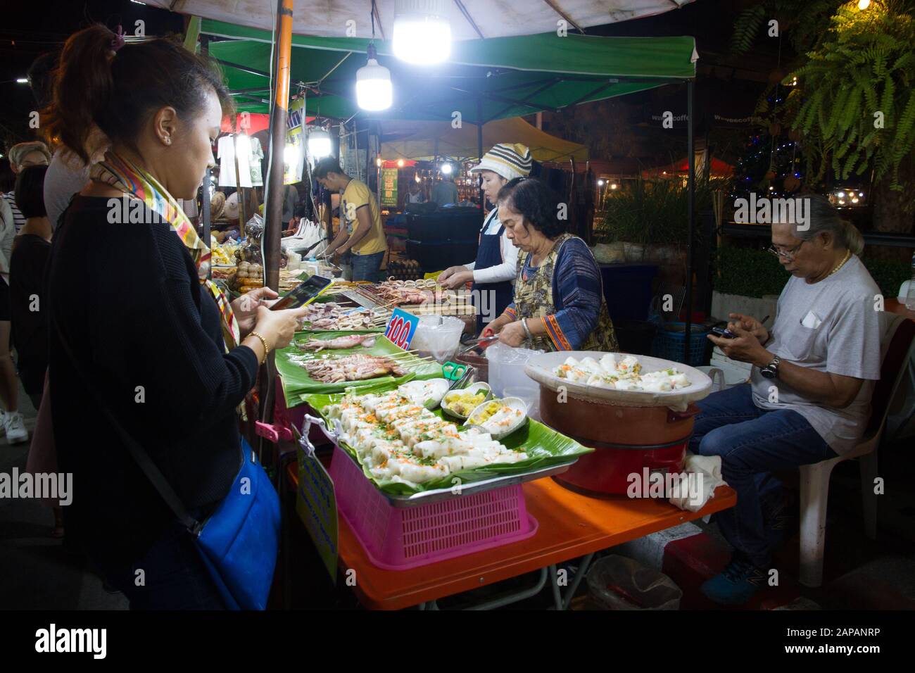 Sunday night market, Chiang Mai, Thailand people visiting Stock Photo