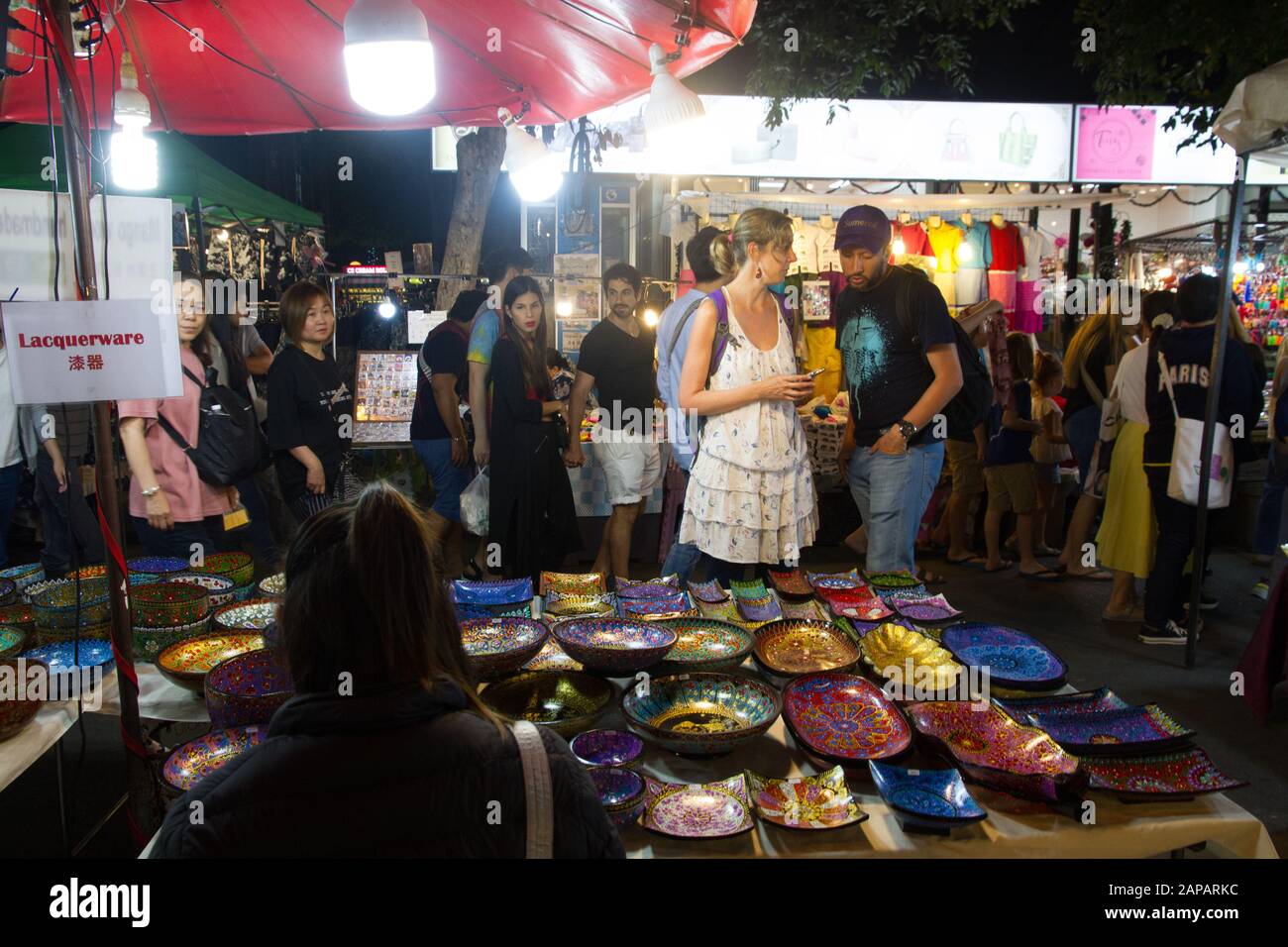 Sunday Night Market Chiang Mai Thailnad, Artcraft handmade products displayed for sale in stall Stock Photo