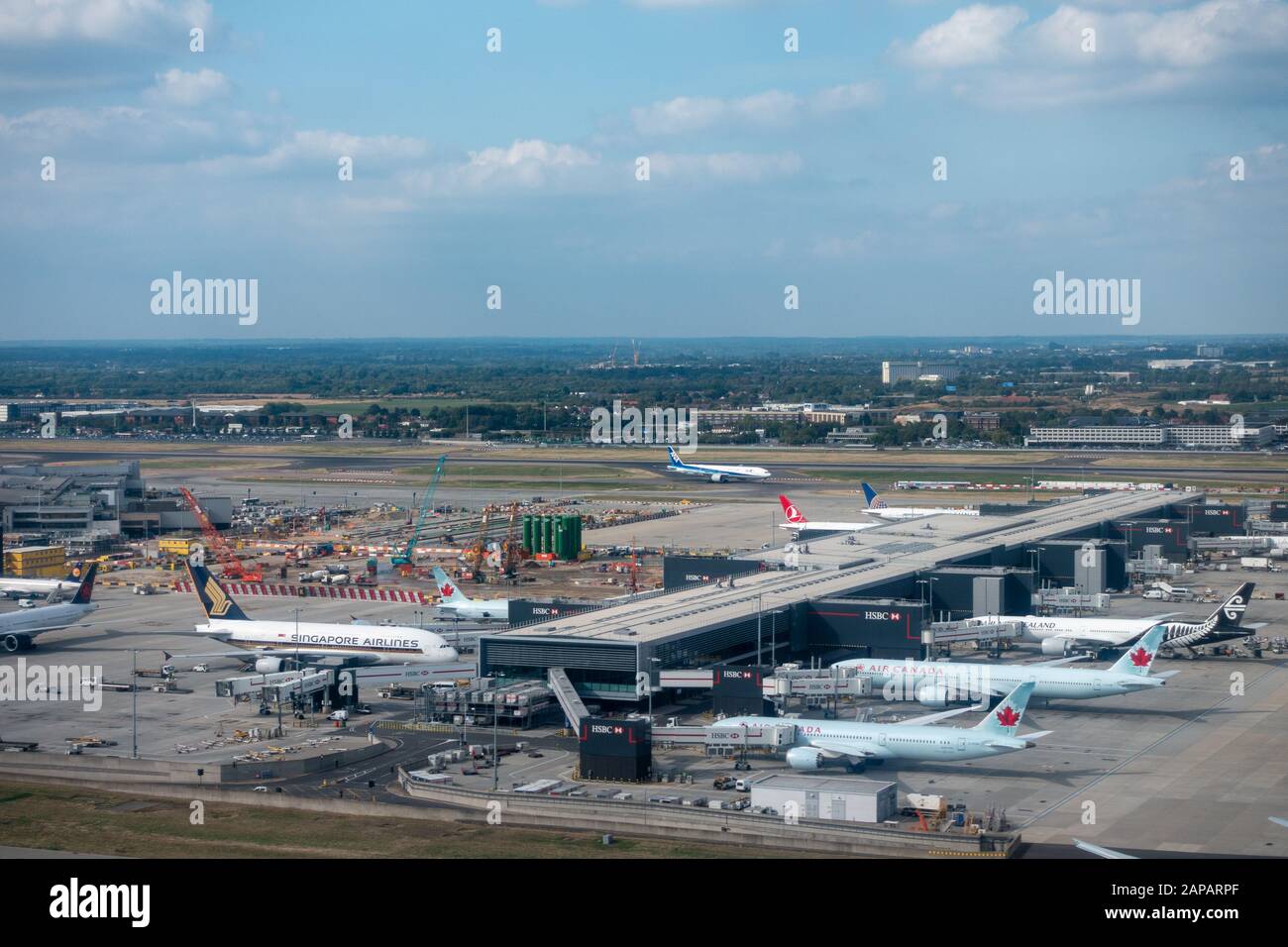 Aerial view of Heathrow international airport at day time Stock Photo