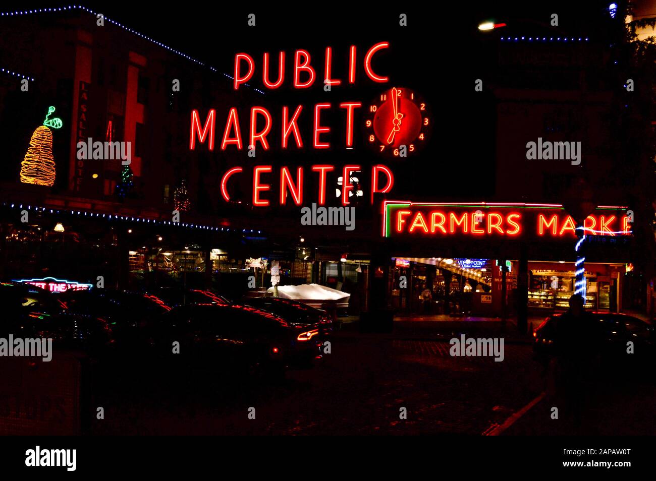 Public Market Center at Night Stock Photo