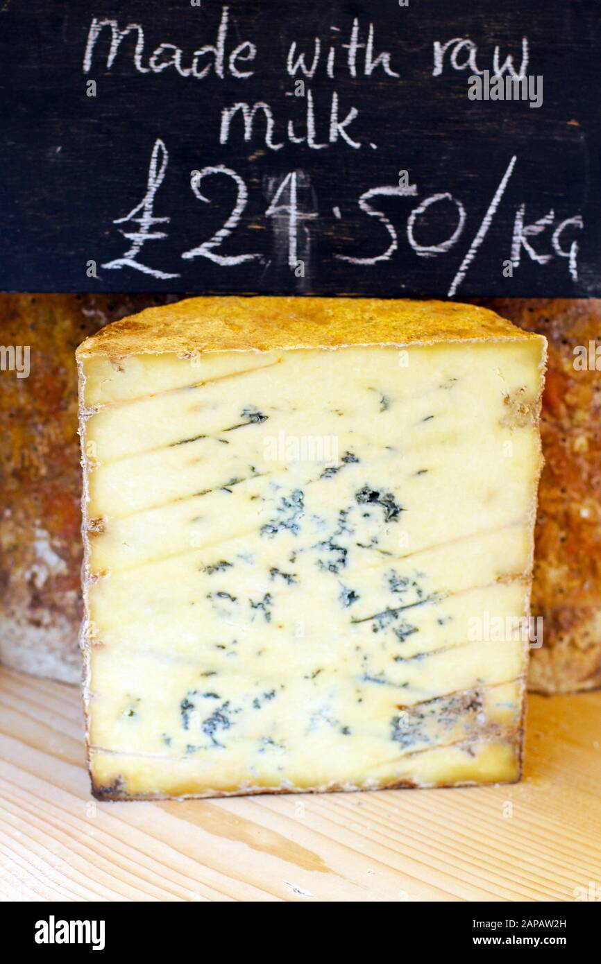 Traditional stilton blue cheese sold on market Stock Photo Alamy