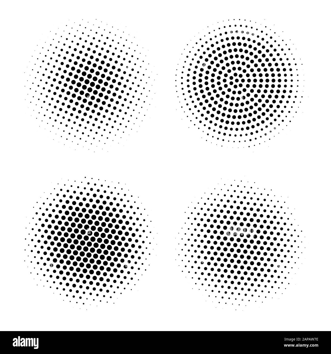 Halftone circles. Abstract vector dotted round patterns. Halftone explosion effect Stock Vector