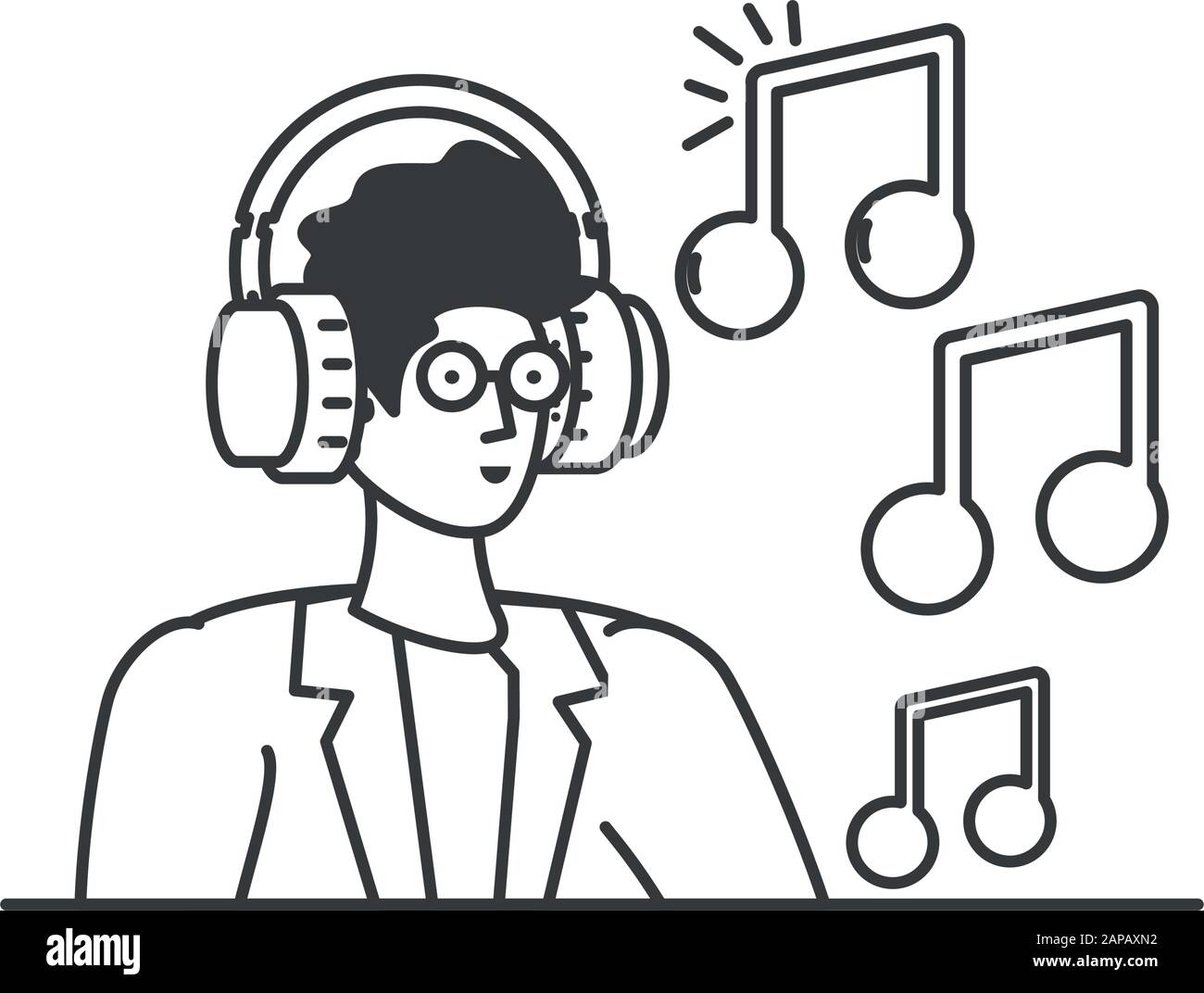 young man with earphones and music note vector illustration design