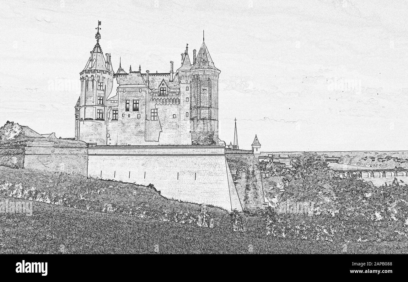 Saumur castle and Loire river, Maine-et-Loire, Pays de Loire region, France Stock Photo