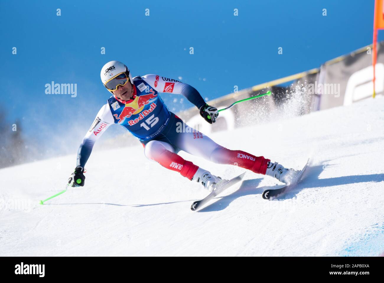 Johan Clarey of France at the Ski Alpin: 80. Hahnenkamm Race 2020 - Audi FIS Alpine Ski World Cup - Men's Downhill Training at the Streif on January 22, 2020 in Kitzbuehel, AUSTRIA. (Photo by Horst Ettensberger/ESPA-Images) Stock Photo