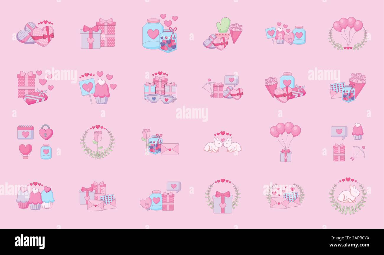 Icon set design of Love happy valentines day wedding passion romantic ...