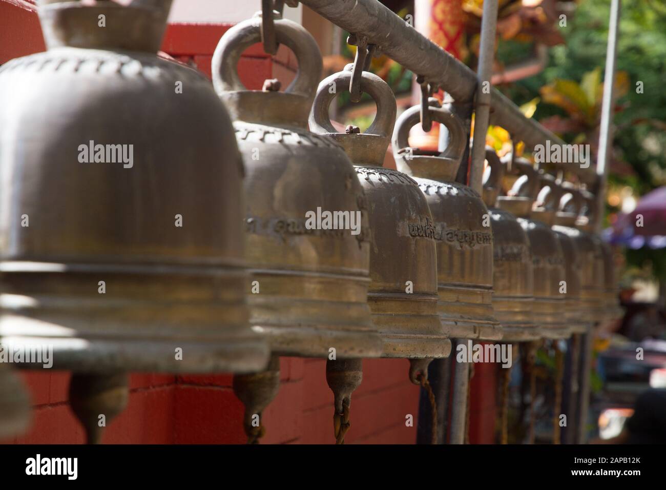 Bells in Buddhist temple Chiang Mai Thailand Thai Asia asians asiatic travels travel Stock Photo