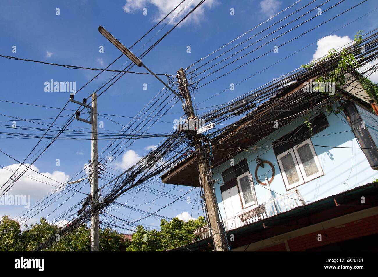 electrics lines cables sky Thailand  chiang Mai Thailand Thai Asia asians asiatic travel Stock Photo