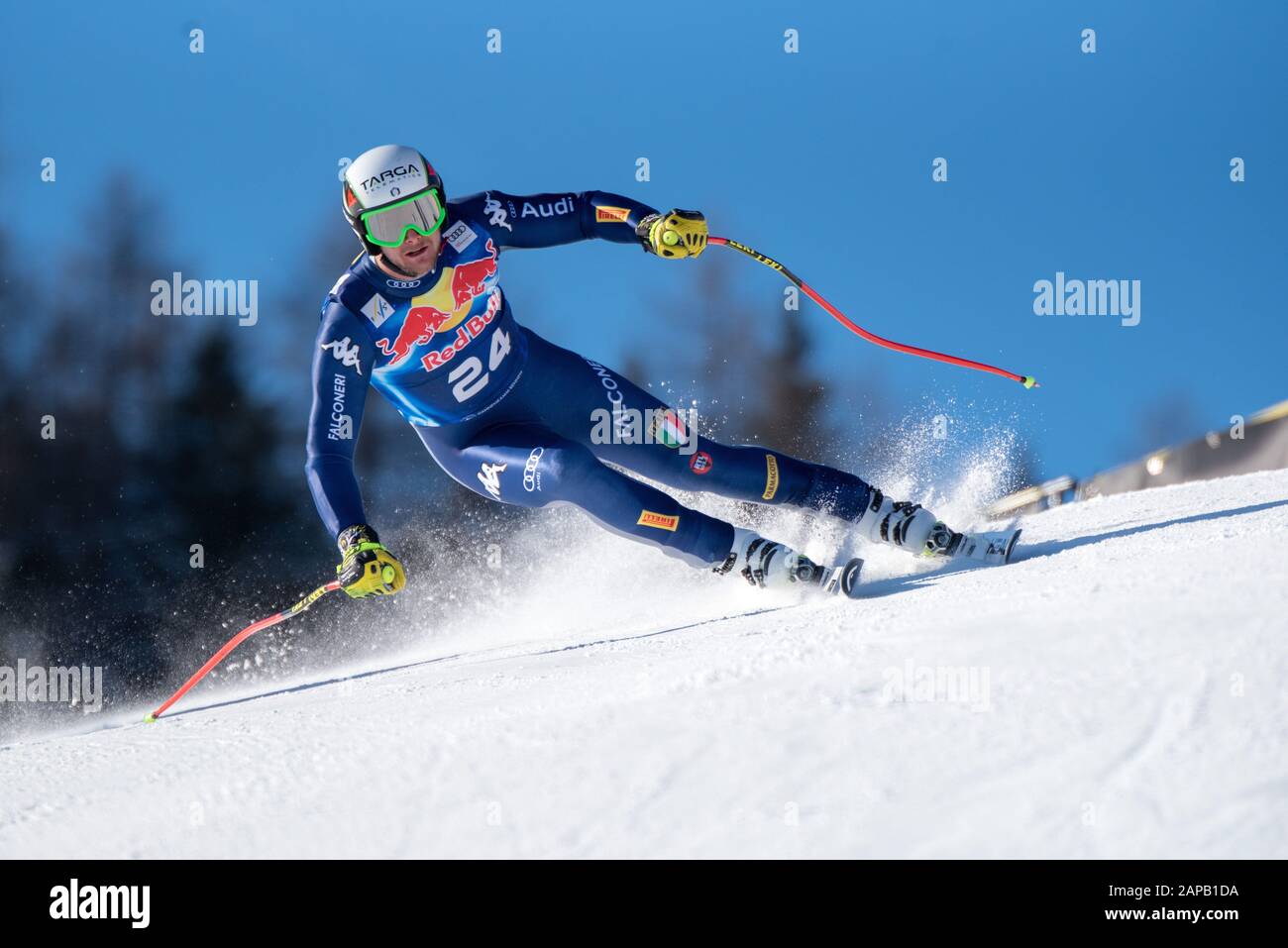 Emanuele Buzzi of Italy at the Ski Alpin: 80. Hahnenkamm Race 2020 - Audi FIS Alpine Ski World Cup - Men's Downhill Training at the Streif on January 22, 2020 in Kitzbuehel, AUSTRIA. (Photo by Horst Ettensberger/ESPA-Images) Stock Photo