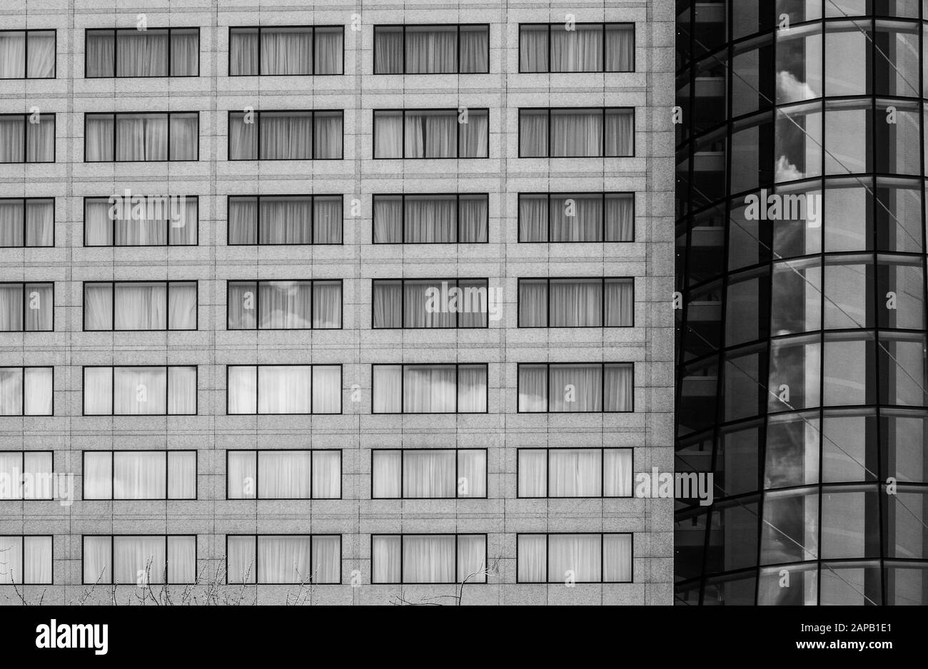 Monochrome Image Of Office Building In City Center Of Warsaw Stock 