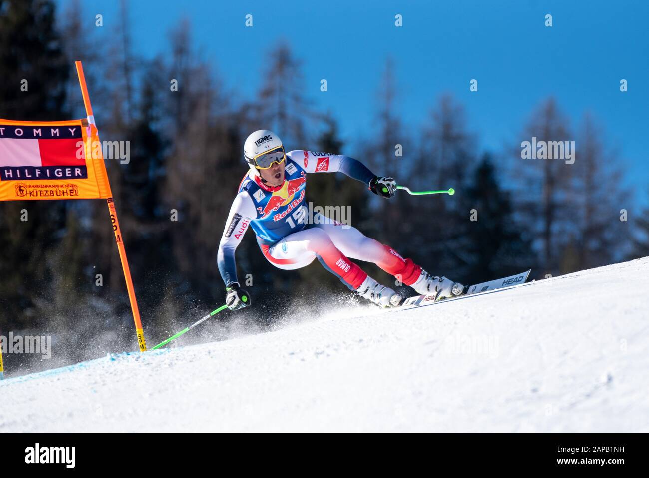 Johan Clarey of France at the Ski Alpin: 80. Hahnenkamm Race 2020 - Audi FIS Alpine Ski World Cup - Men's Downhill Training at the Streif on January 22, 2020 in Kitzbuehel, AUSTRIA. (Photo by Horst Ettensberger/ESPA-Images) Stock Photo