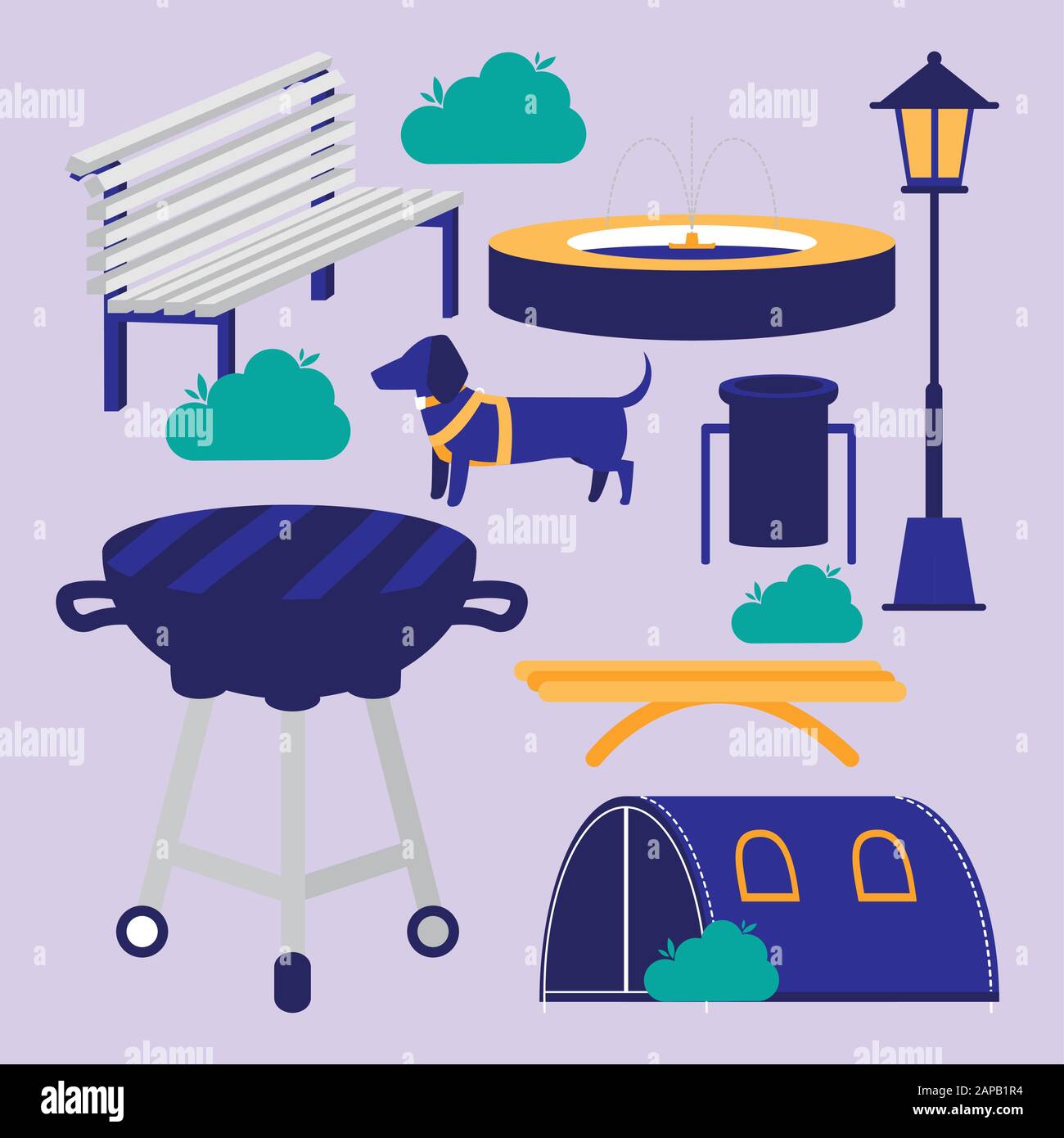 Park icon set design, Nature outdoor season spring summer vacation ...