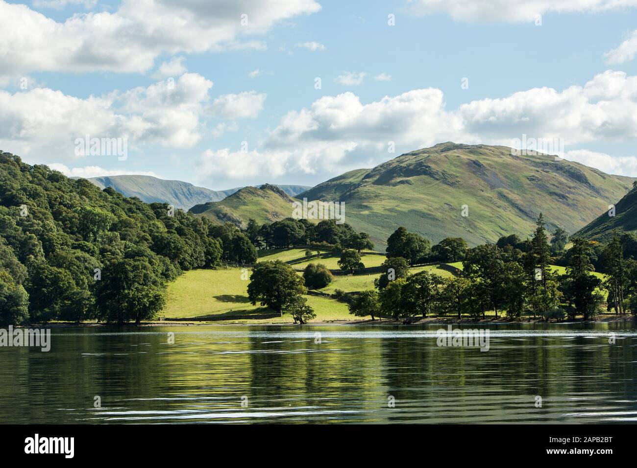 Looking towards High Street and Steel Knotts on  a Summer day, Ullswater, Lake District Stock Photo