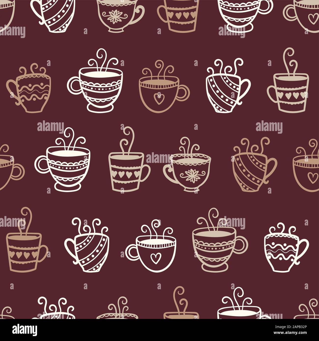 Cute hand drawn coffee cups seamless pattern, doodle background, great for  textiles, banners, wallpapers, wrapping - vector design Stock Photo - Alamy