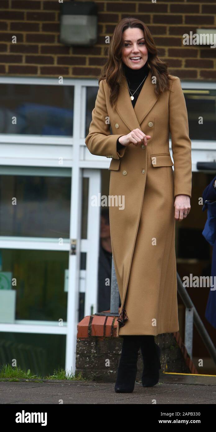 The Duchess of Cambridge leaving Ely & Caerau Children's Centre in Cardiff. PA Photo. Picture date: Wednesday January 22, 2020. The duchess was taking part in a 24-hour tour of the country to launch '5 big questions on the under 5s', a survey which aims to spark the biggest ever conversation on early childhood to bring about positive, lasting change for generations to come. See PA story ROYAL Cambridge. Photo credit should read: Geoff Caddick/PA Wire Stock Photo