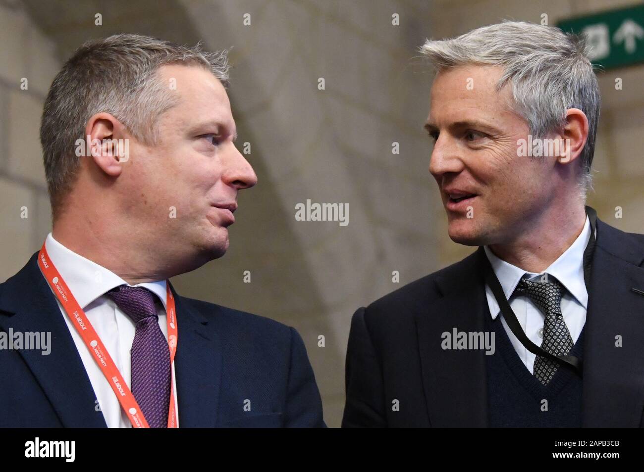 Shadow Envrinoment Secretary Luke Pollard and Defra Minister Lord Zac Goldsmith (right) at the Houses of Parliament in Westminster, London, during an event calling for a ban on trophy hunting imports. Stock Photo