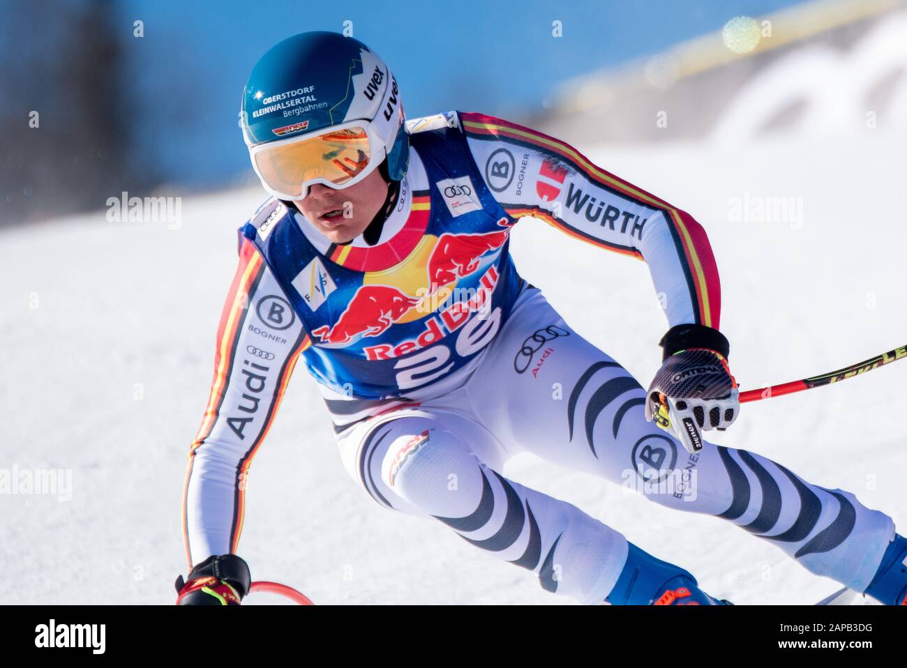Manuel Schmid of Germany at the Ski Alpin: 80. Hahnenkamm Race 2020 - Audi FIS Alpine Ski World Cup - Men's Downhill Training at the Streif on January 22, 2020 in Kitzbuehel, AUSTRIA. (Photo by Horst Ettensberger/ESPA-Images) Stock Photo