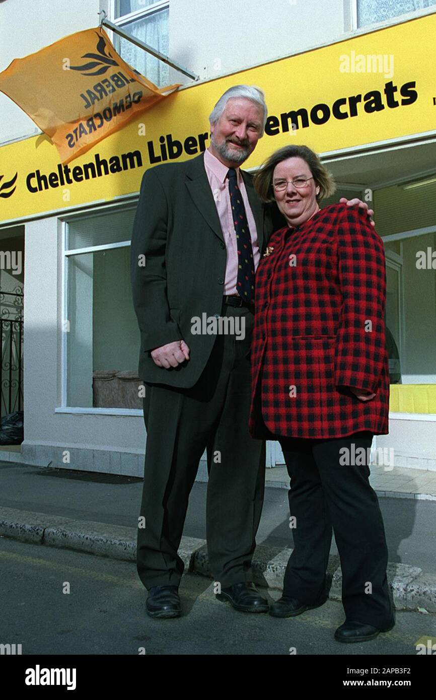 Archive of Nigel Jones MP, Now Lord Jones of Cheltenham, with his wife Katherine, outside the new Cheltenham Liberal Democrats office in Cheltenham on 10th April 2000, only months after he was attacked by Robert Ashman with a samuri sword -   On 28 January 2000, Robert Ashman entered Jones's constituency office and attacked him and his assistant, local councillor Andrew Pennington, with a katana. As a result of the attack, Pennington was killed and Jones was severely injured.[3] Jones required 57 stitches to close wounds to his hand from the assault.[4]  Jones had written a character reference Stock Photo