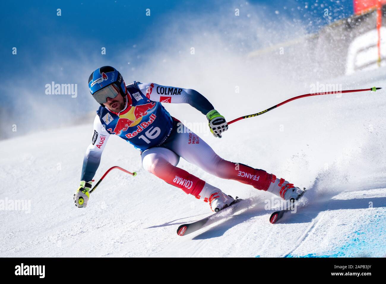 Maxence Muzaton of France at the Ski Alpin: 80. Hahnenkamm Race 2020 - Audi FIS Alpine Ski World Cup - Men's Downhill Training at the Streif on January 22, 2020 in Kitzbuehel, AUSTRIA. (Photo by Horst Ettensberger/ESPA-Images) Stock Photo