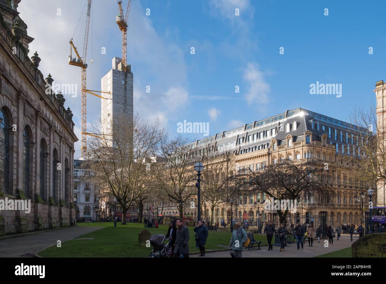 St Phillips Cathedral and Colmore Row in Birmingham city centre, UK Stock Photo