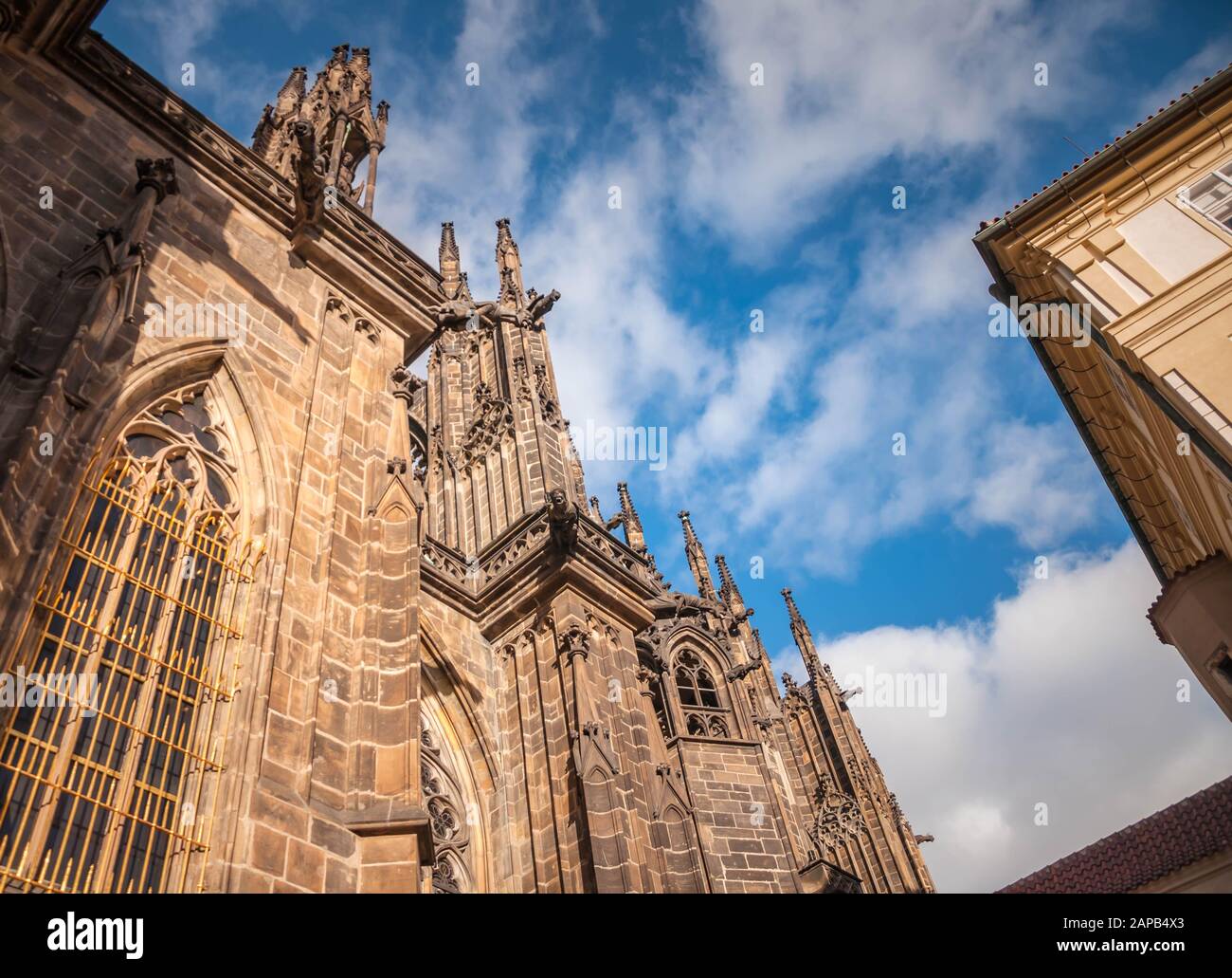 Prague, Czech Republic 1/5/2020: Details of the St. Vitus Cathedral. Stock Photo