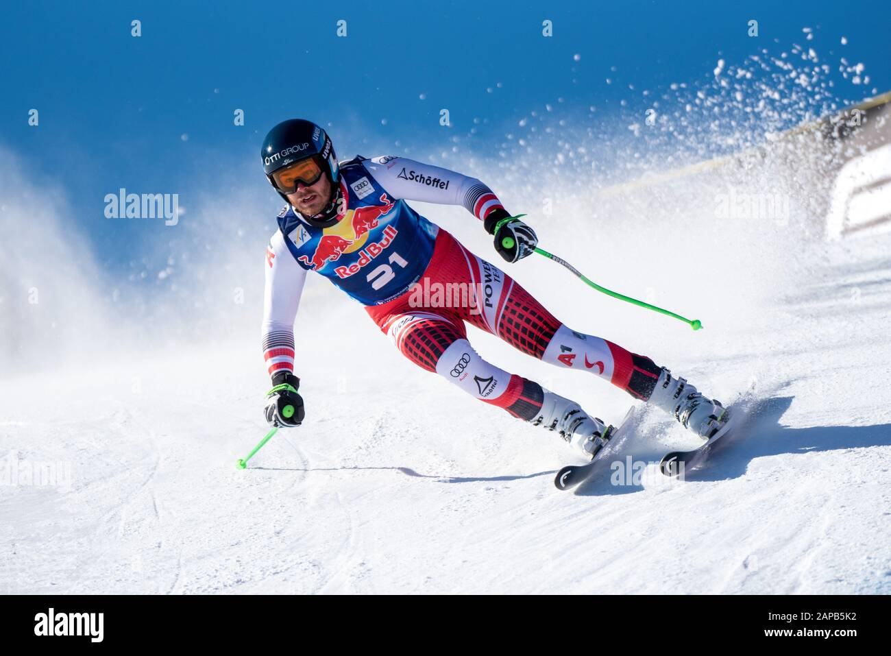 Christian Walder of Austria at the Ski Alpin: 80. Hahnenkamm Race 2020 - Audi FIS Alpine Ski World Cup - Men's Downhill Training at the Streif on January 22, 2020 in Kitzbuehel, AUSTRIA. (Photo by Horst Ettensberger/ESPA-Images) Stock Photo