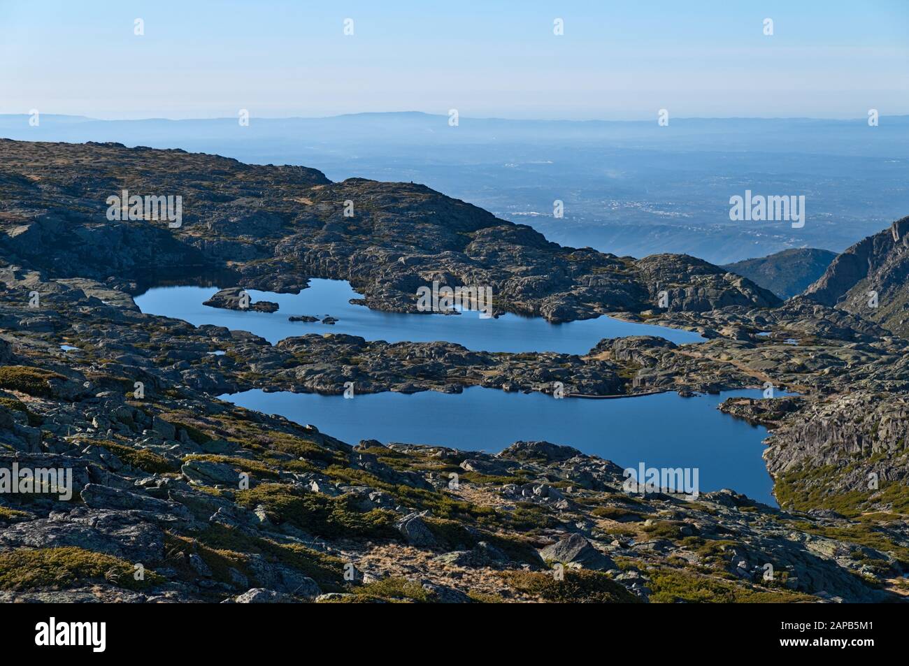 Lake in Serra da Estrela mountains from the aerial lift. Portugal Stock Photo