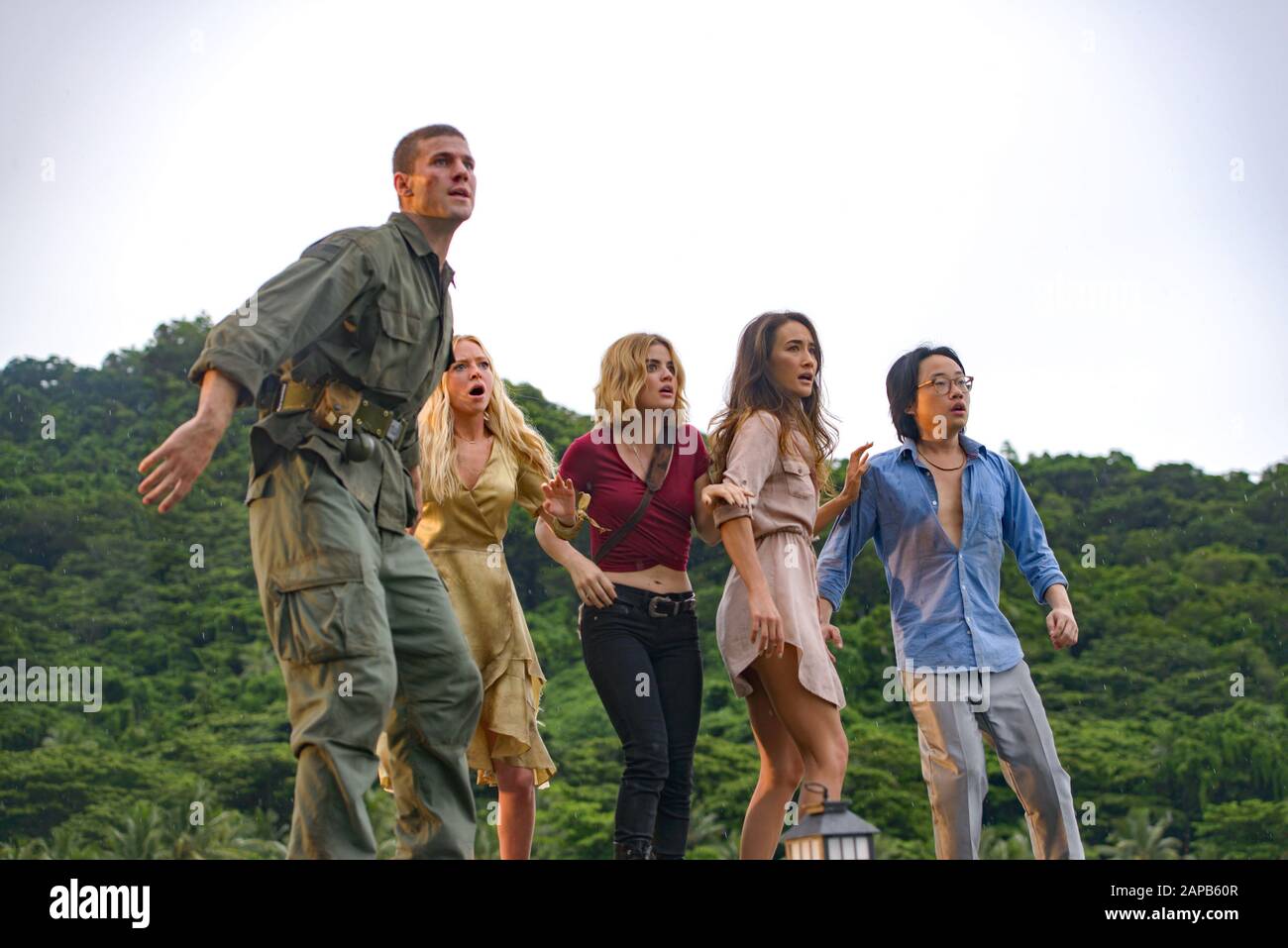Austin Stowell, Portia Doubleday, Lucy Hale, Maggiie Q and Jimmy O. Yang , 'Blumhouse’s Fantasy Island' (2020)  Credit: Christopher Moss / Sony Pictur Stock Photo