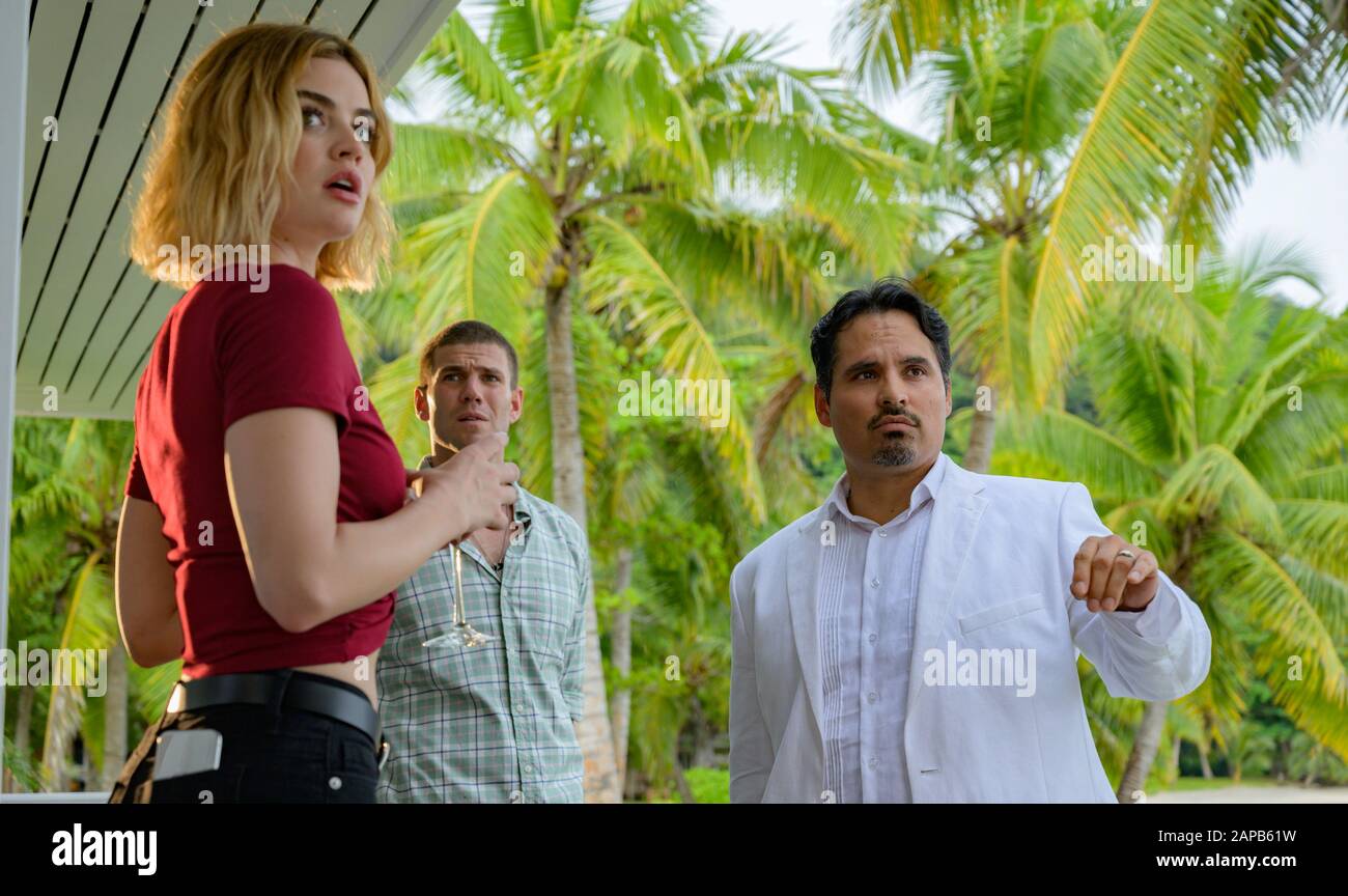 Lucy Hale, Austin Stowell and Michael Peña, 'Blumhouse’s Fantasy Island' (2020)  Credit: Christopher Moss / Sony Pictures / The Hollywood Archive Stock Photo