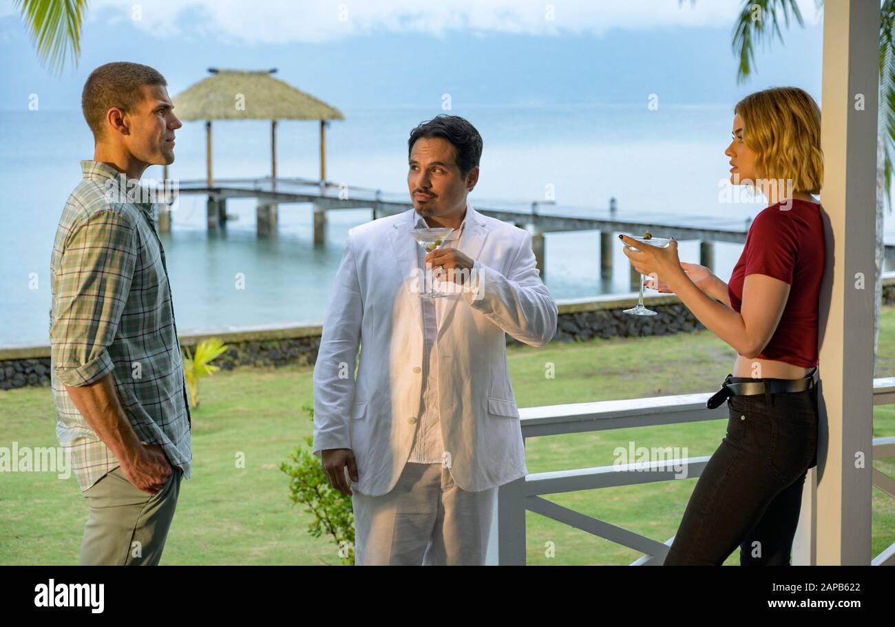Austin Stowell, Michael Peña and Lucy Hale, 'Blumhouse’s Fantasy Island' (2020)  Credit: Christopher Moss / Sony Pictures / The Hollywood Archive Stock Photo