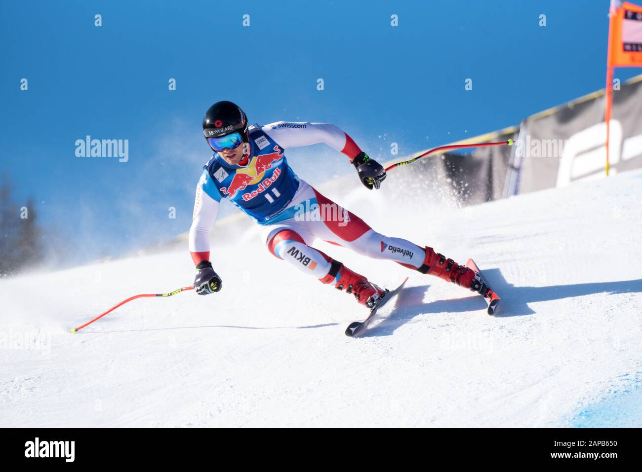 Mauro Caviezel of Switzerland at the Ski Alpin: 80. Hahnenkamm Race 2020 - Audi FIS Alpine Ski World Cup - Men's Downhill Training at the Streif on January 22, 2020 in Kitzbuehel, AUSTRIA. (Photo by Horst Ettensberger/ESPA-Images) Stock Photo