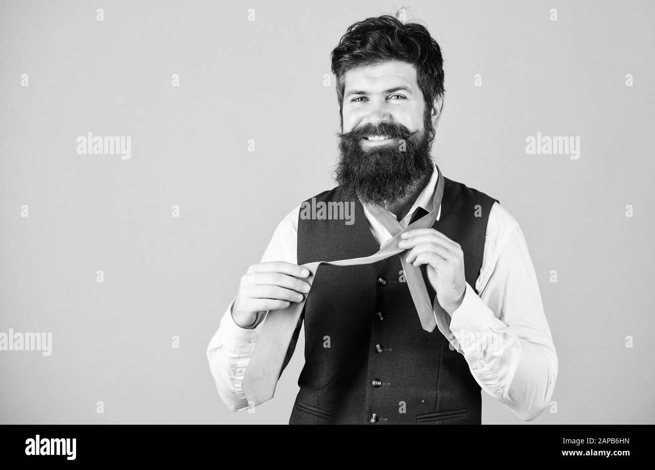 Do You Like Bearded Men Bearded Man Tying Necktie Cheerful Man