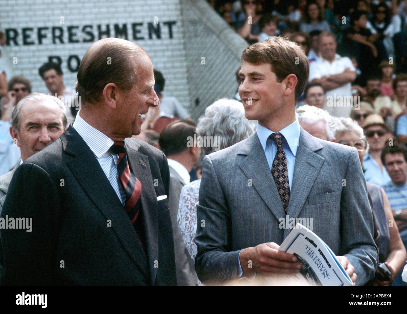 HRH Duke of Edinburgh and HRH Prince Edward attend the Ascot spectacular, Ascot race course, Britain July 1984 Stock Photo