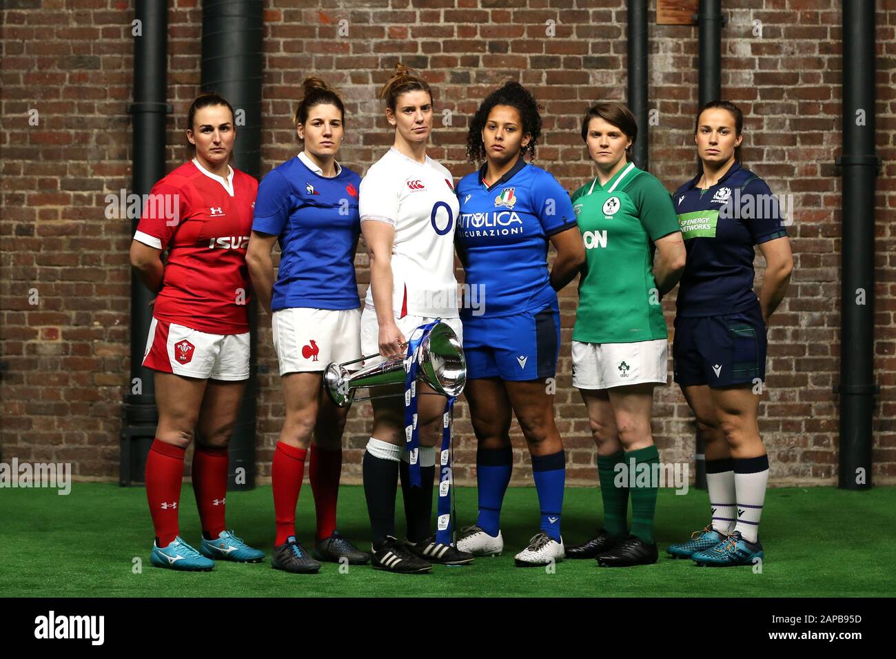 Women's team captains (left to right) Wales' Siwan Lillicrap, France's  Gaelle Hermet, England's Sarah Hunter, Italy's Giada Franco, Ireland's Ciara  Griffin and Scotland's Rachel Malcolm during the Guinness Six Nations  launch at