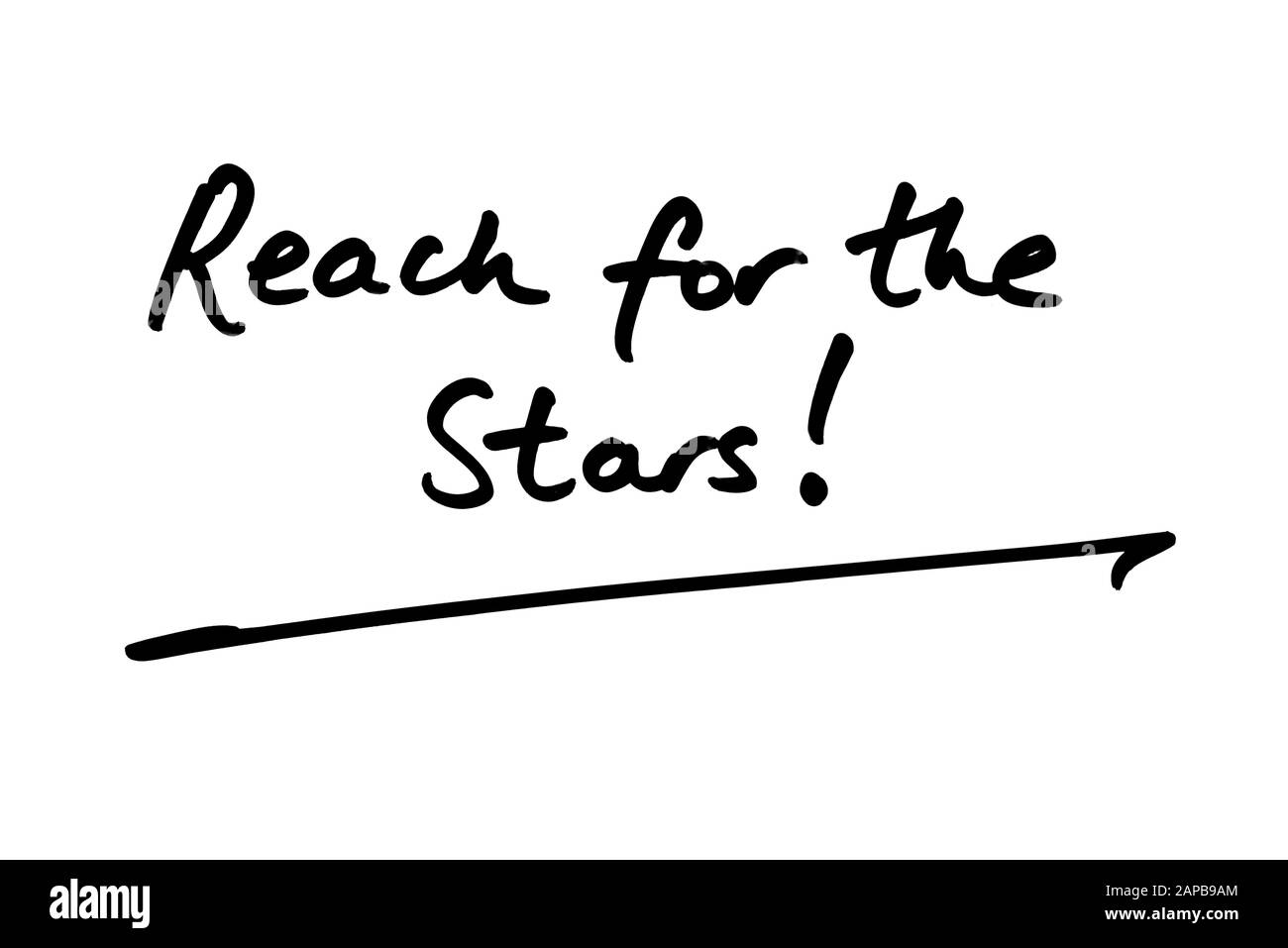 Reach for the Stars! handwritten on a white background. Stock Photo