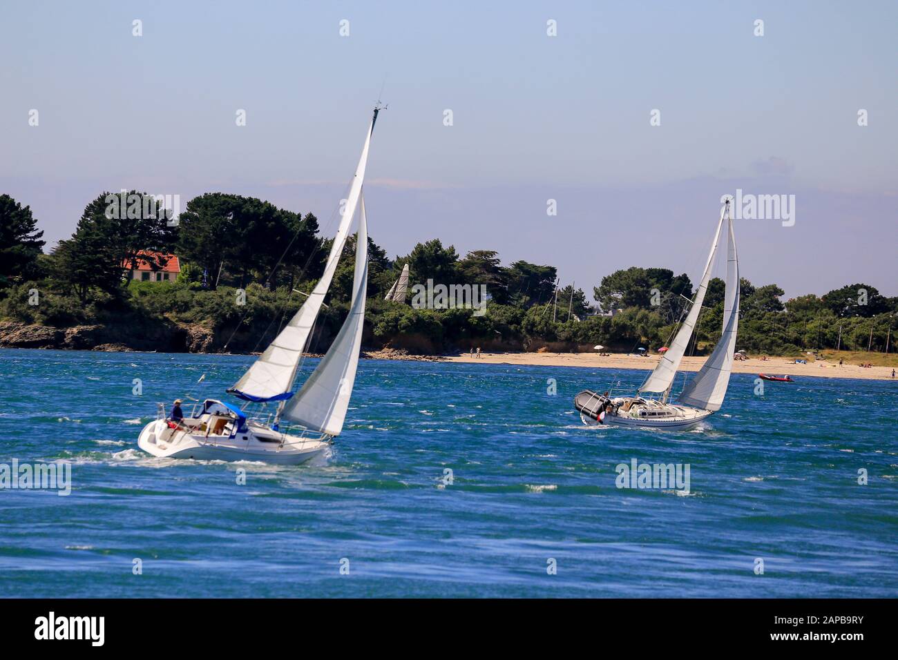 Racing yachts inshore sailing race, Brittany, France Stock Photo Alamy