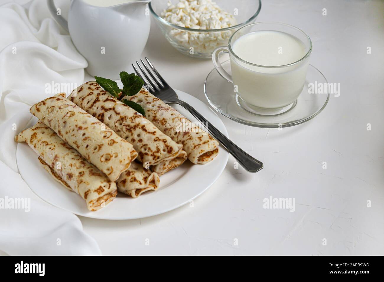 Pancakes With Homemade Cottage Cheese Sour Milk Fermented Product