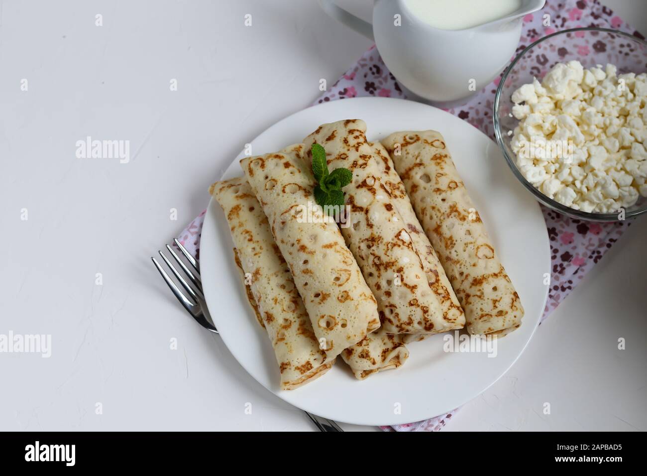 Pancakes With Homemade Cottage Cheese Sour Milk Fermented Product