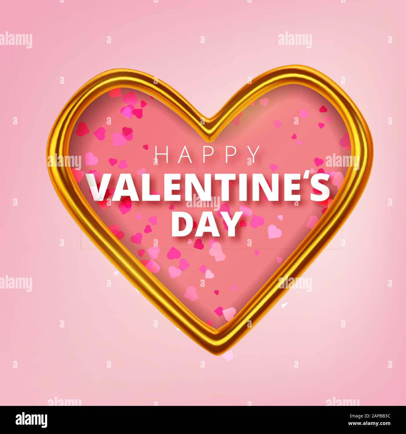Happy Valentines Day greeting card. Realistic 3d hearts on red ...