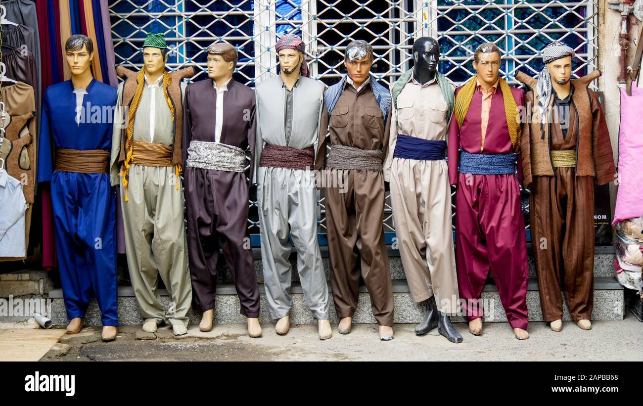 Mannequins with the traditional fashion of the Kurdish Iranian people (Sanandaj -Iran) Stock Photo