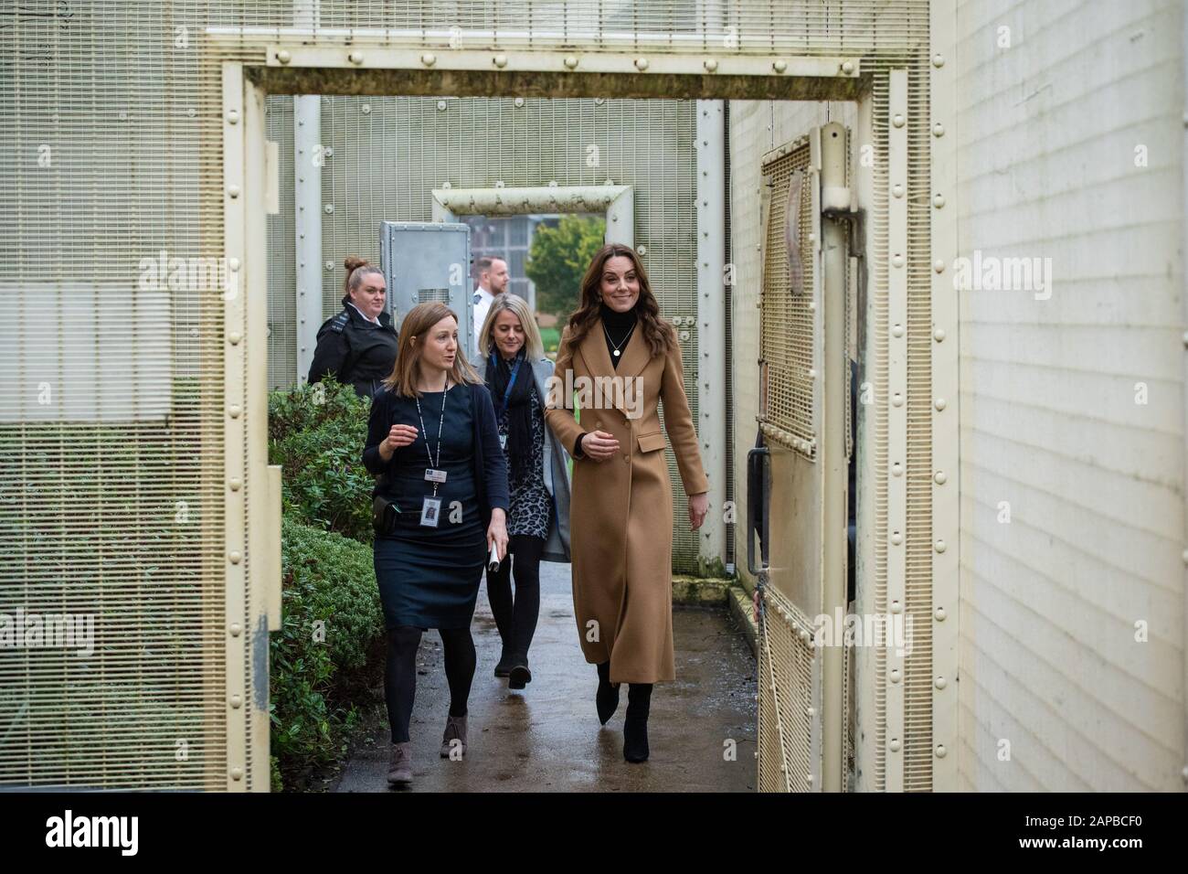 The Duchess of Cambridge with Prison Governor Carlene Dixon during a visit to HMP Send near Woking in Surrey. PA Photo. Picture date: Wednesday January 22, 2020. The duchess was taking part in a 24-hour tour of the country to launch '5 big questions on the under 5s', a survey which aims to spark the biggest ever conversation on early childhood to bring about positive, lasting change for generations to come. See PA story ROYAL Cambridge. Photo credit should read: Dominic Lipinski/PA Wire Stock Photo