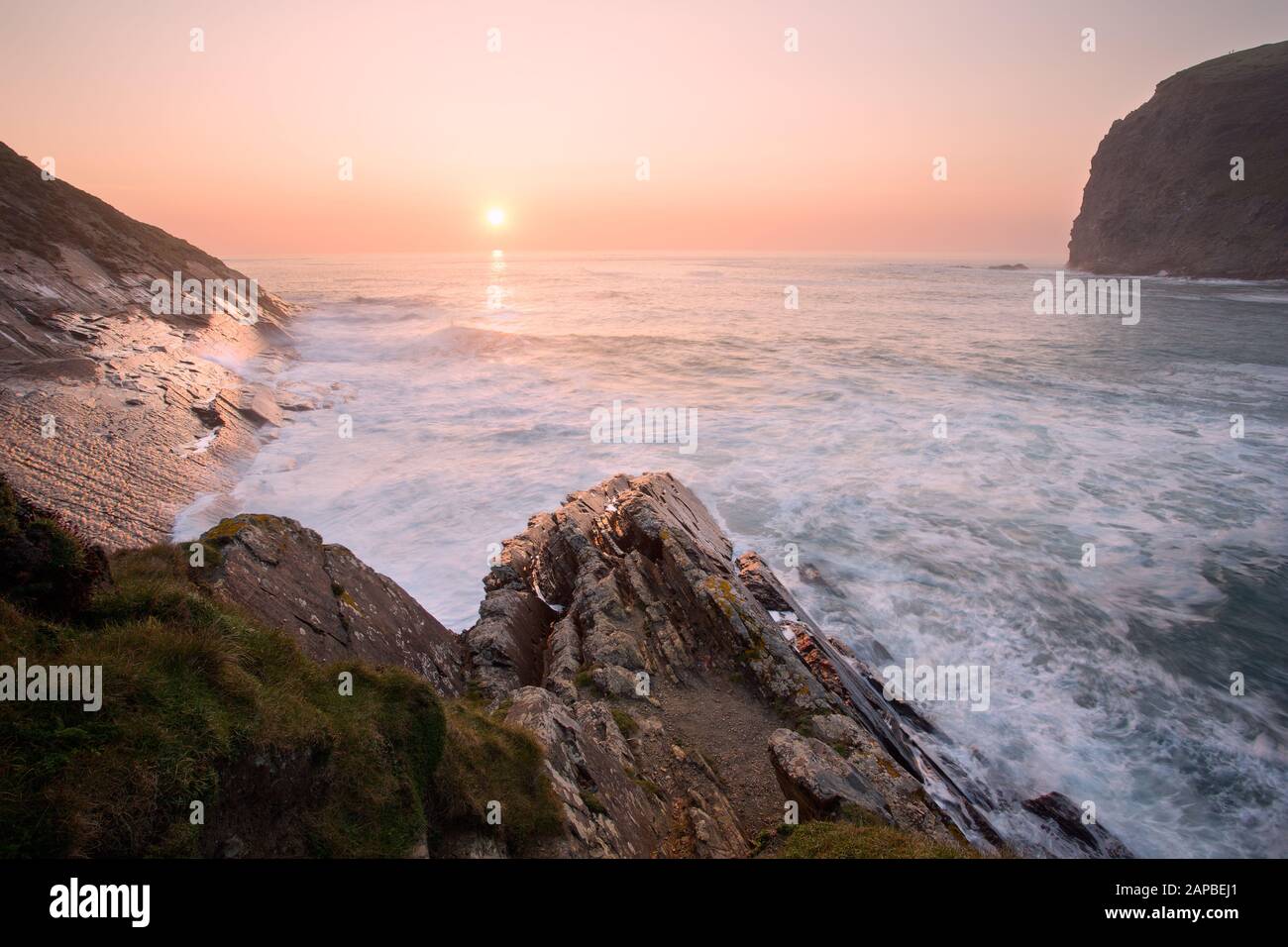 Sunset at Crackington Haven Cornwall UK Stock Photo