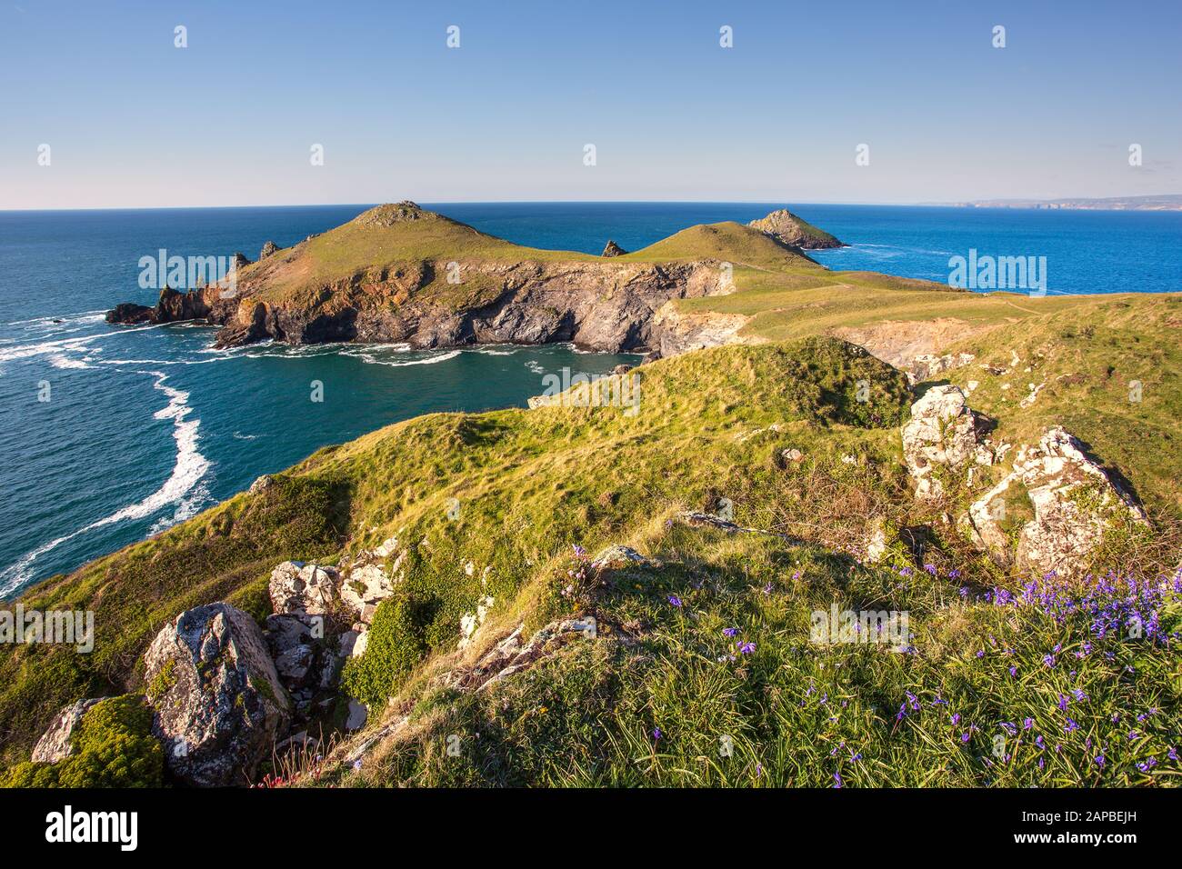 A spring day at the Rumps, Pentire Point Cornwall Uk Stock Photo