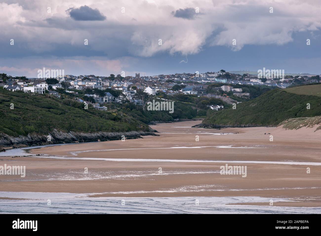 View from West pentire looking across to Newquay Cornwall Stock Photo
