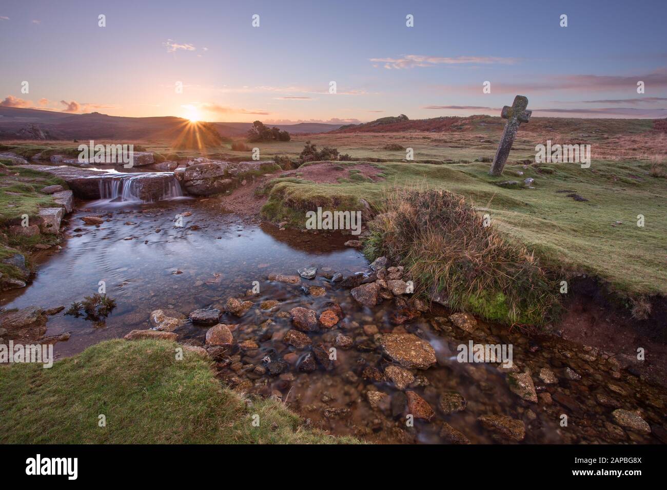 Sunrise at Windy Post Dartmoor Devon Uk Stock Photo