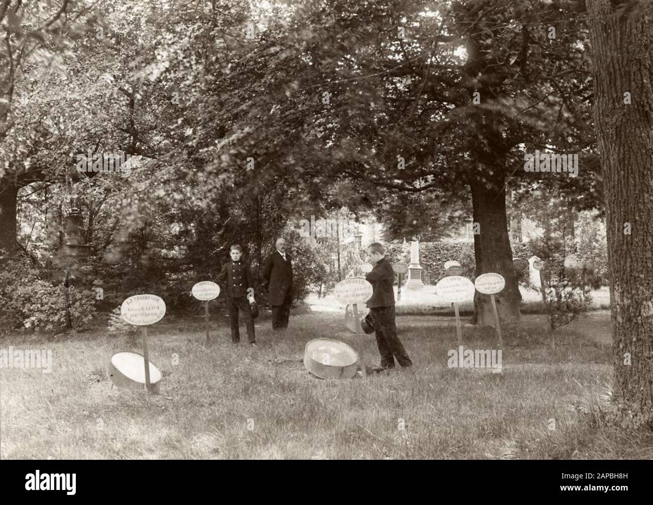 Home of education. In 1891 W.H. Suringar in Gorssel founded the Nederlandsch Mettray, a Protestant education home for non-criminal young people with behavioural problems. Photo 1916: the cemetery of the Nederlandsch Mettray in Gorssel. Stock Photo