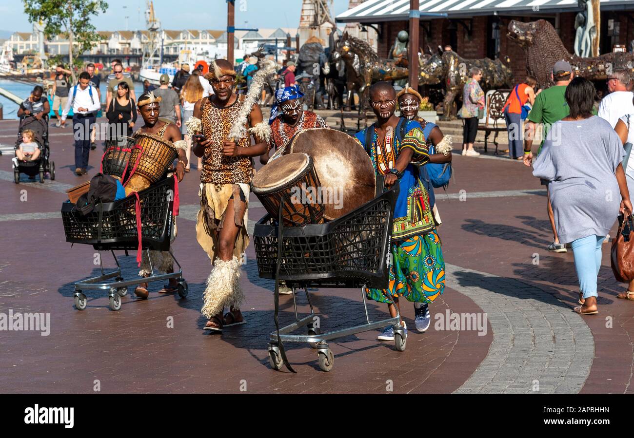 Cape Town, South Africa. December 2019. A group of musicians use